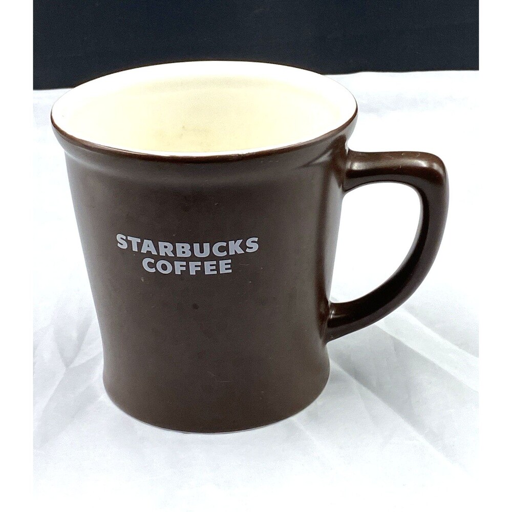 Starbucks 16oz Coffee Mug 2008 Dark Brown Cream Interior Ceramic Retro Core